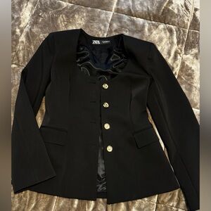 Zara Elegant Black Blazer with Gold Buttons